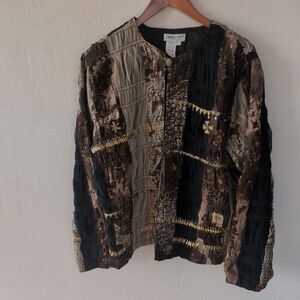 Coldwater Creek Patchwork Blazer Size L Boho Cottagecore Fairy Artsy Whimsigoth